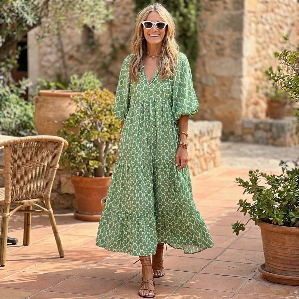 Floral Print Long Summer Dress For Ladies