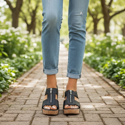 Comfortable Arch Support Wedge Sandals with Zip Closure