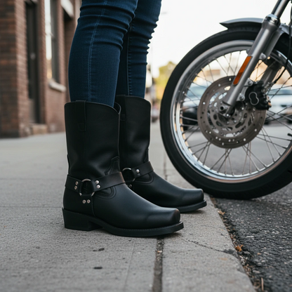 Ladies Low Heel Buckle Boots