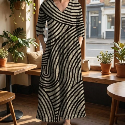 Colorful Striped Casual Knee Length Dress