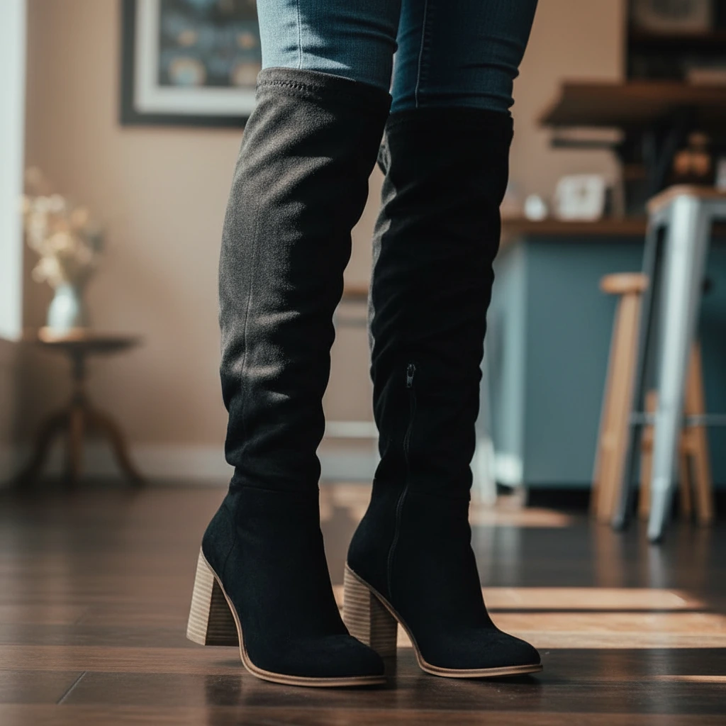 Comfortable Tall Chunky Heel Boots - VibreMode