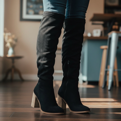 Comfortable Tall Chunky Heel Boots - VibreMode