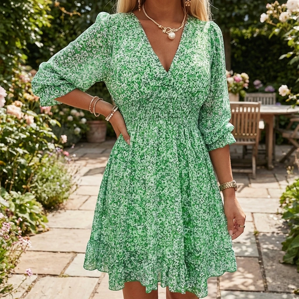 Floral V-Neck Women's Midi Sundress