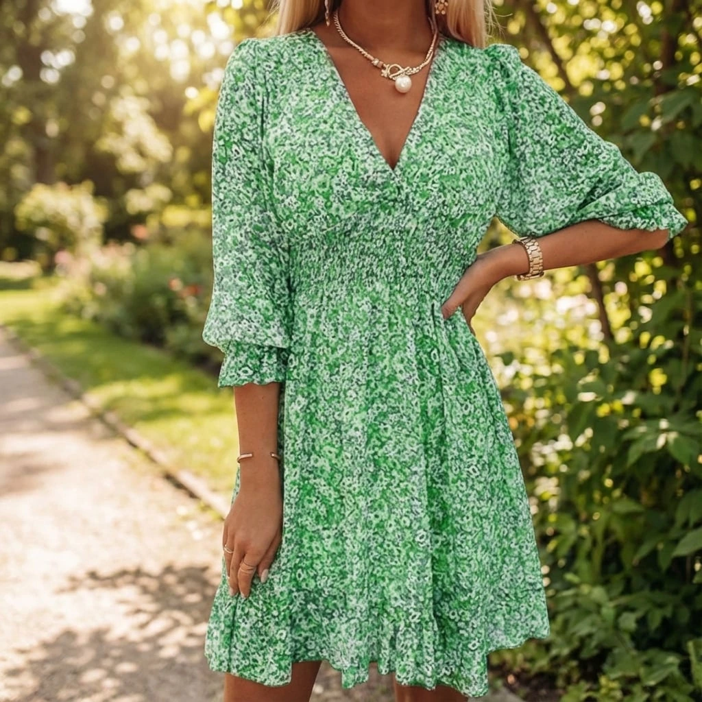 Floral V-Neck Women's Midi Sundress - VibreMode