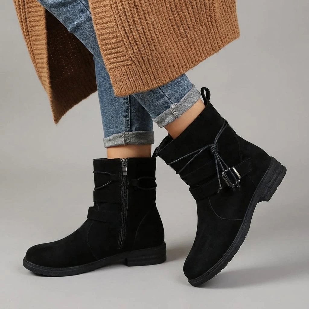 Ladies Low Heel Buckle Boots - VibreMode