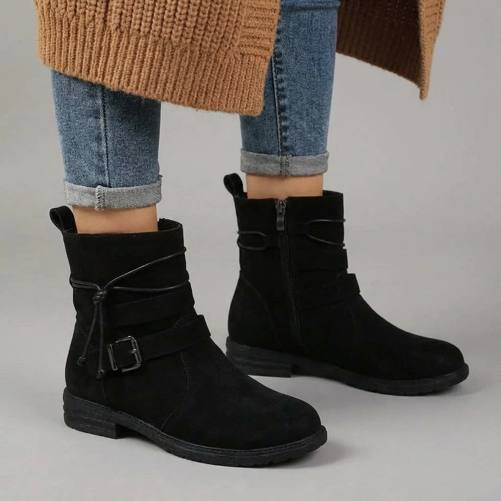 Ladies Low Heel Buckle Boots