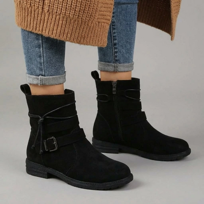 Ladies Low Heel Buckle Boots