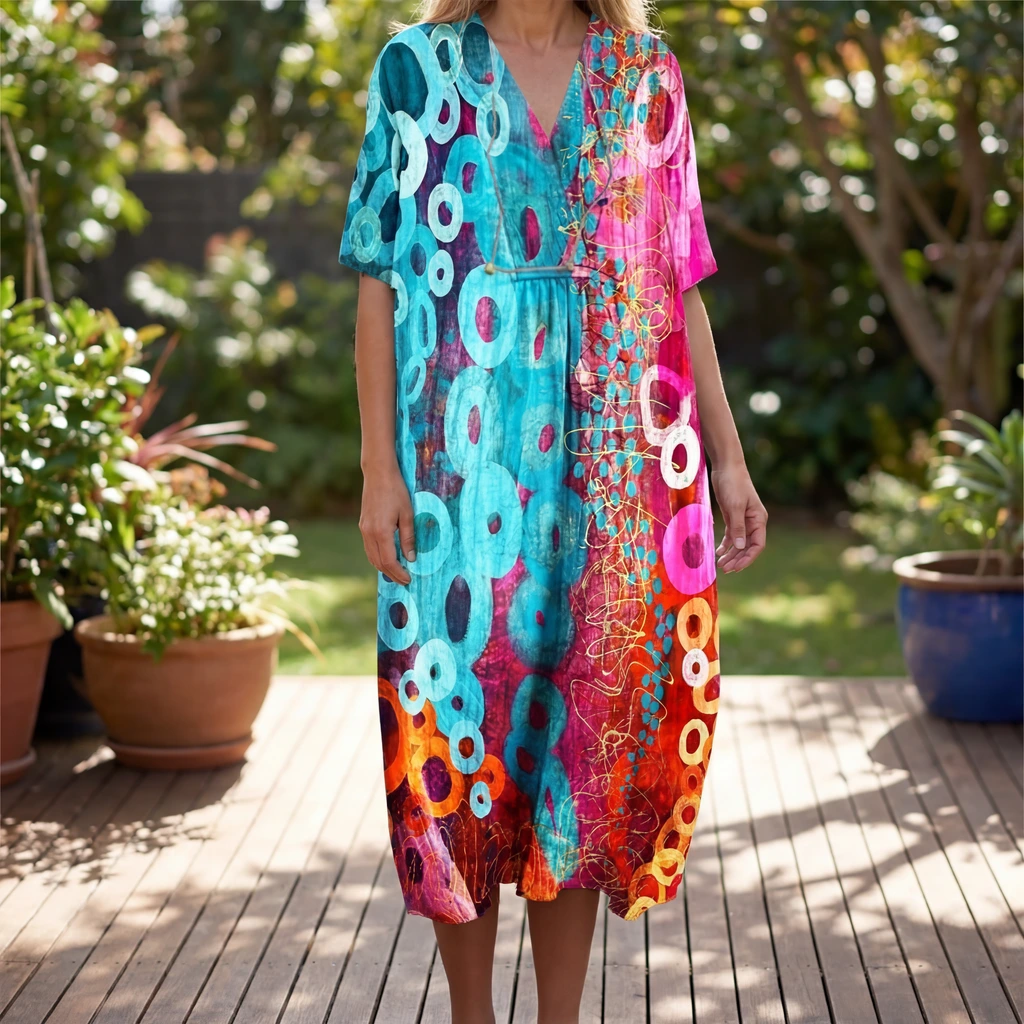 Stylish Floral V-Neck Summer Dress for Women - VibreMode