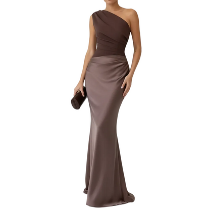 Elegant One Shoulder Ruffled Maxi Evening Gown
