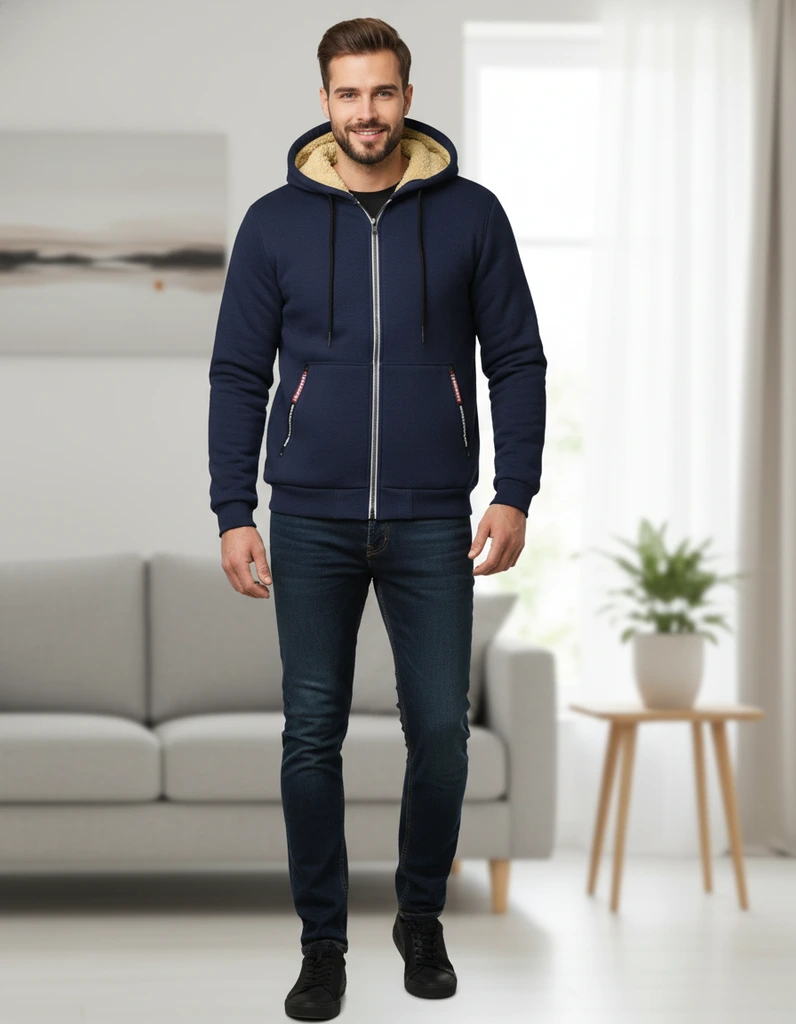 Warm Fleece Lined Men's Hooded Jacket - VibreMode