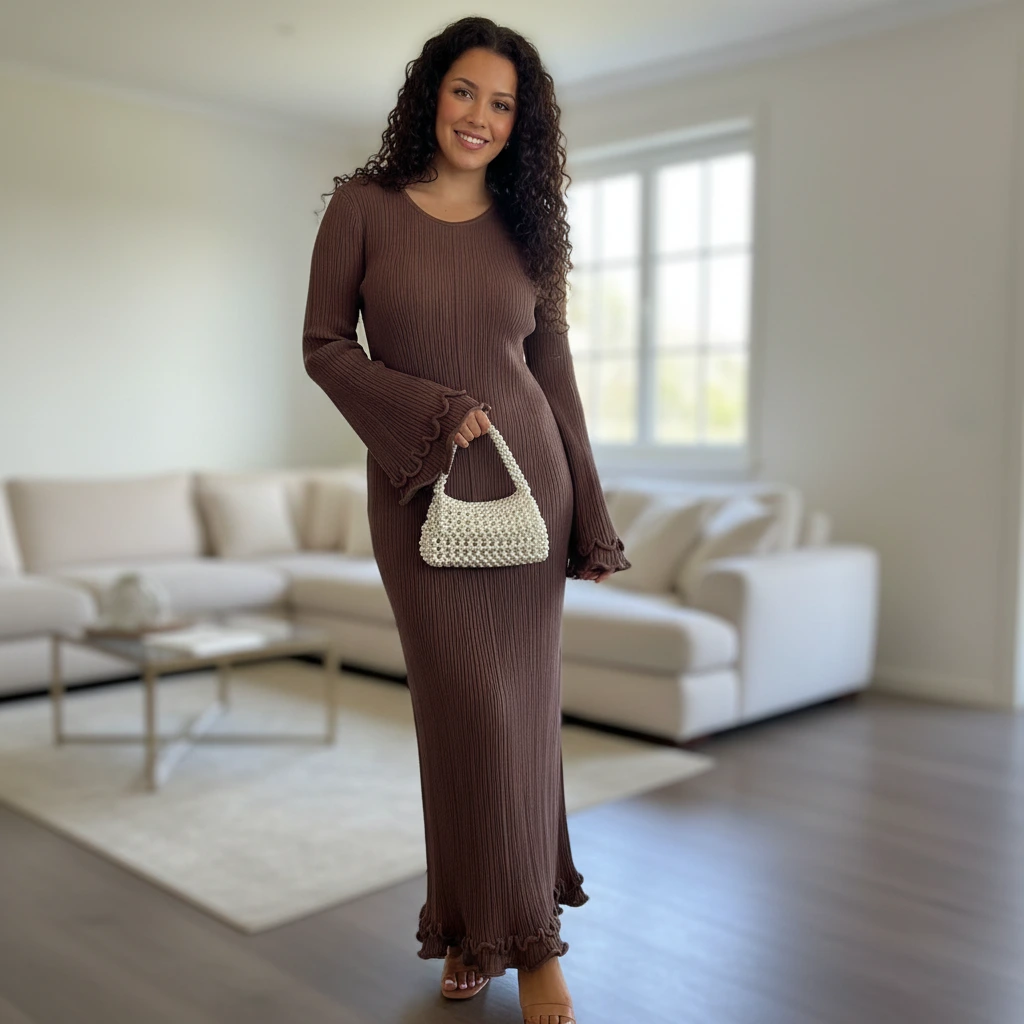 Textured Floor Length Maxi Dress - VibreMode