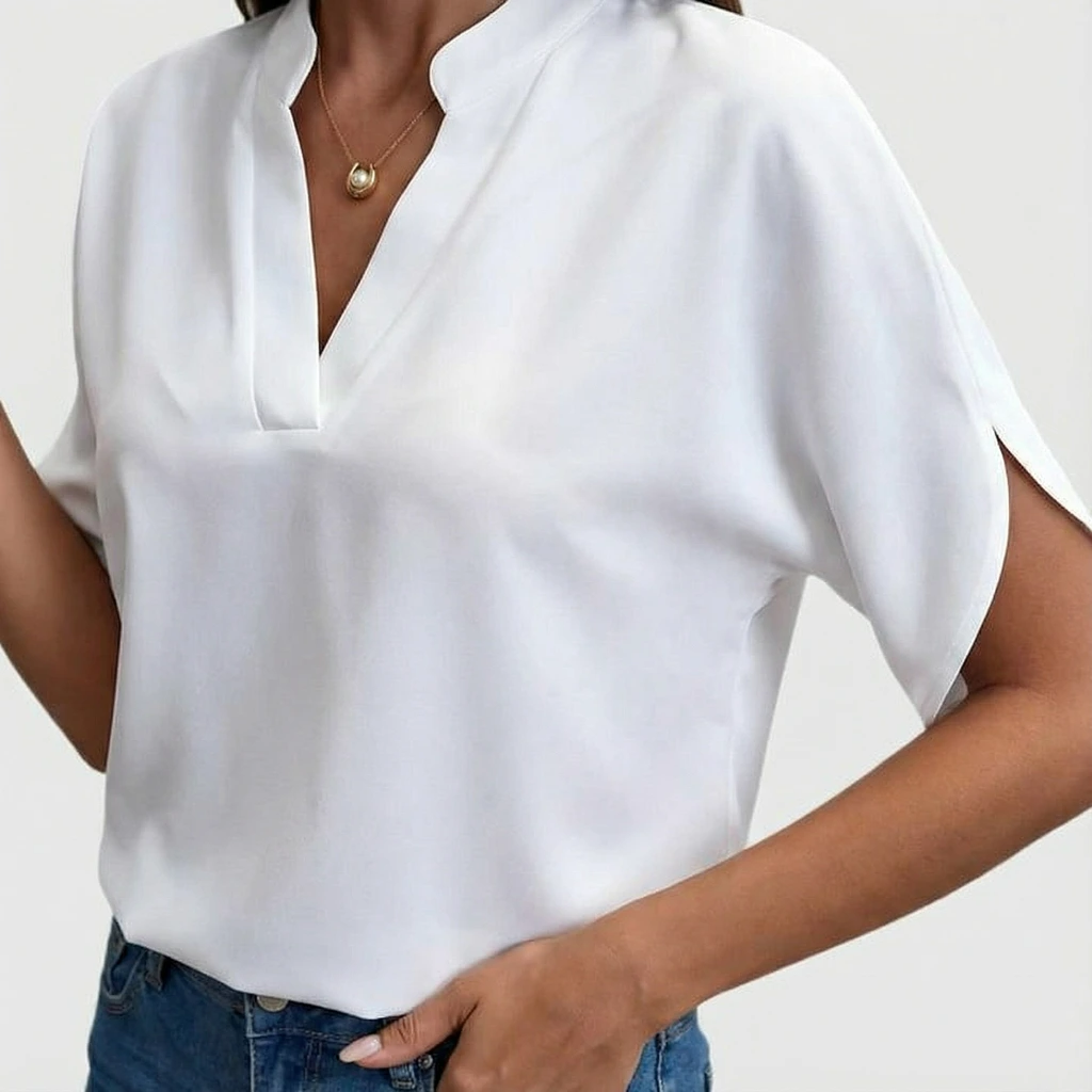 Relaxed V-Neck Women's Blouse - VibreMode