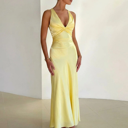 Flowy V-Neck Maxi Dress for Women - VibreMode