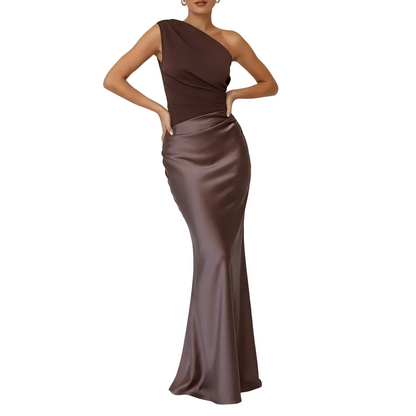 Elegant One Shoulder Ruffled Maxi Evening Gown