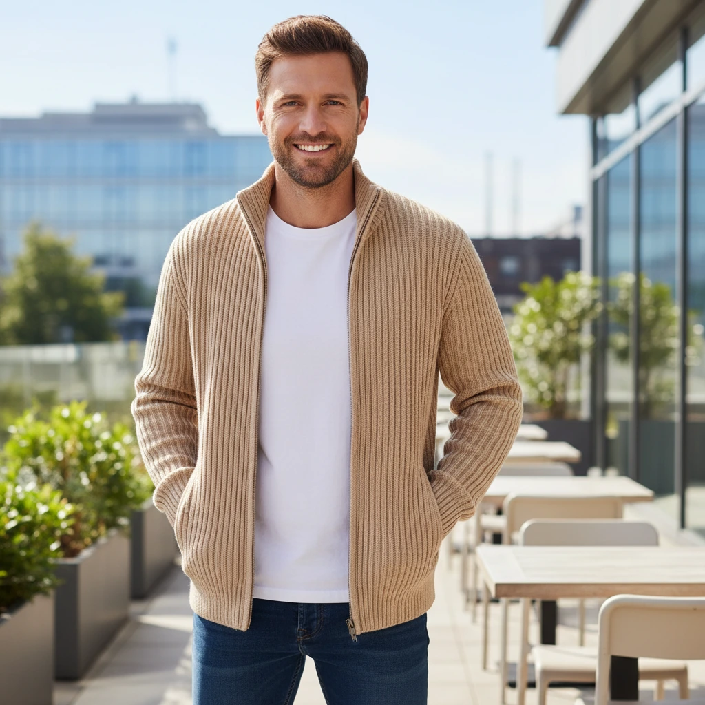 Men's Textured Zipper Sweater Jacket - VibreMode