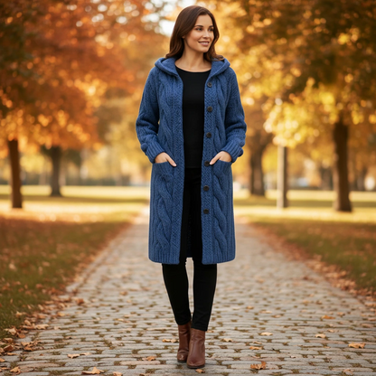 Warm Cable Knit Hooded Jacket Coat - VibreMode