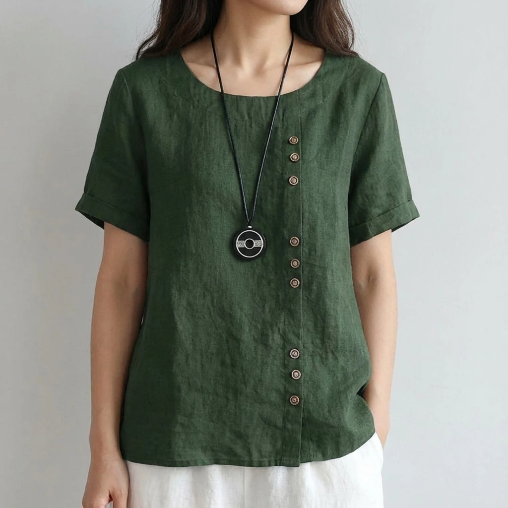 Chic Off-Center Button Top
