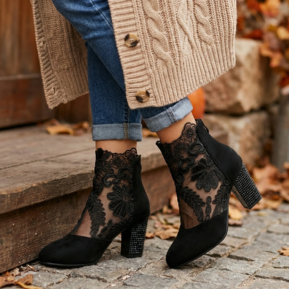 Comfortable Low Heel Women's Ankle Boots with Lace Detail - VibreMode