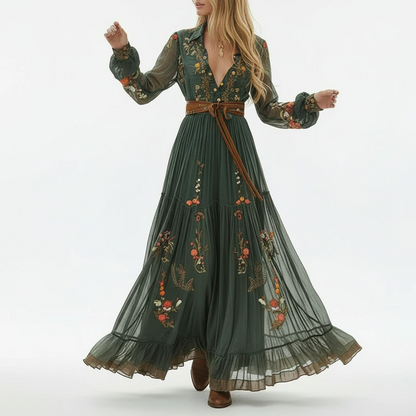 Elegant Floral Long Sleeve Bohemian Maxi Dress - VibreMode