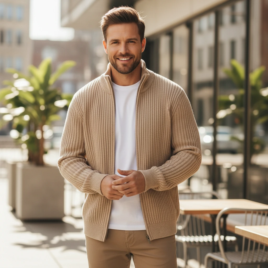 Men's Textured Zipper Sweater Jacket
