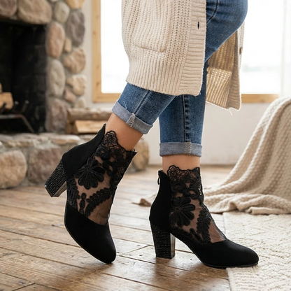 Comfortable Low Heel Women's Ankle Boots with Lace Detail