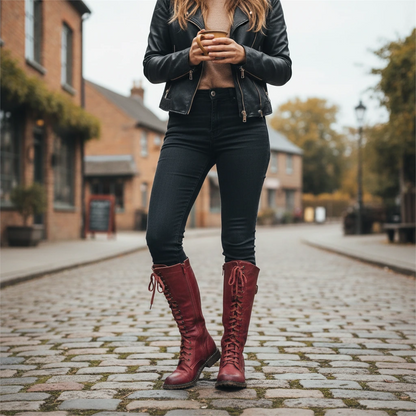 Tall Buckle Up Military Style Boots