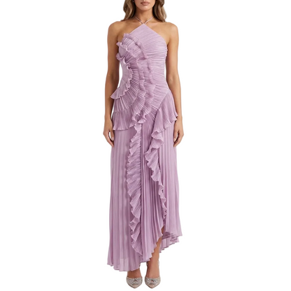 Elegant Pleated Neckline Maxi Formal Gown - VibreMode