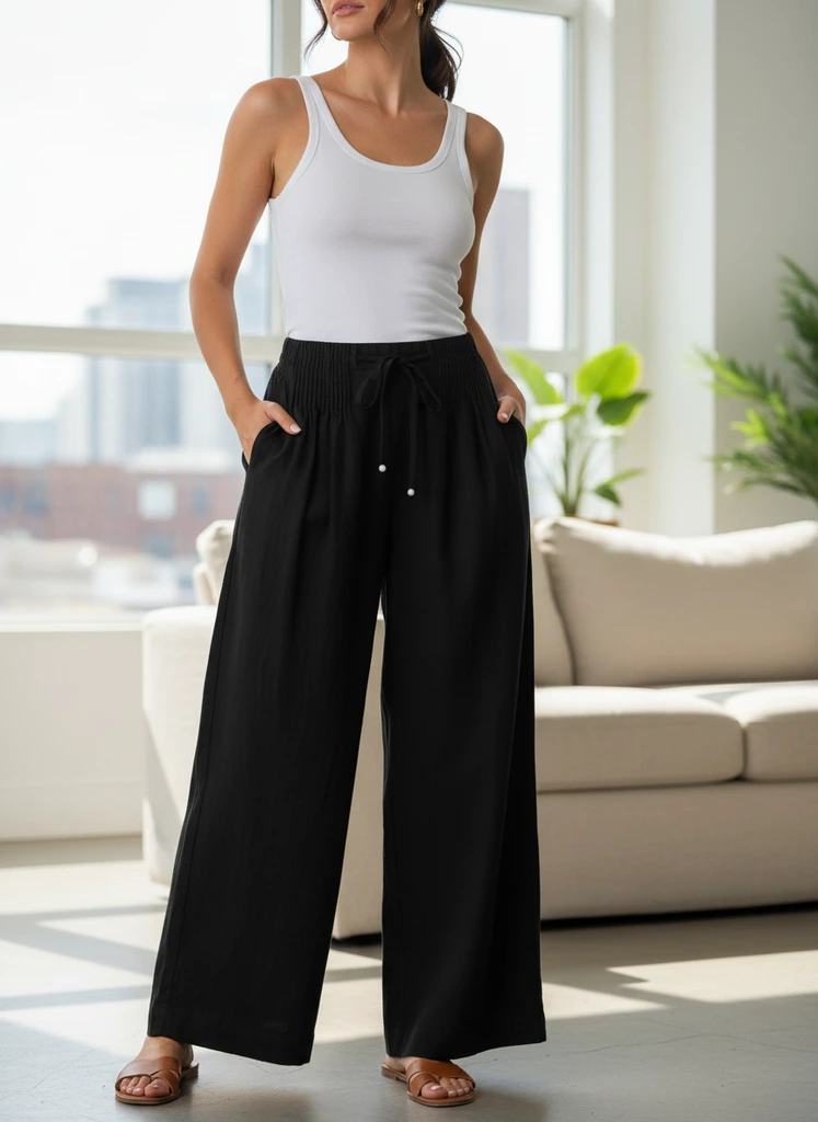 Comfortable Elastic Waist Loose Fit Pants - VibreMode