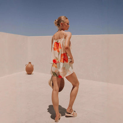 Image of April | Women's Spaghetti Strap Floral Print Top
