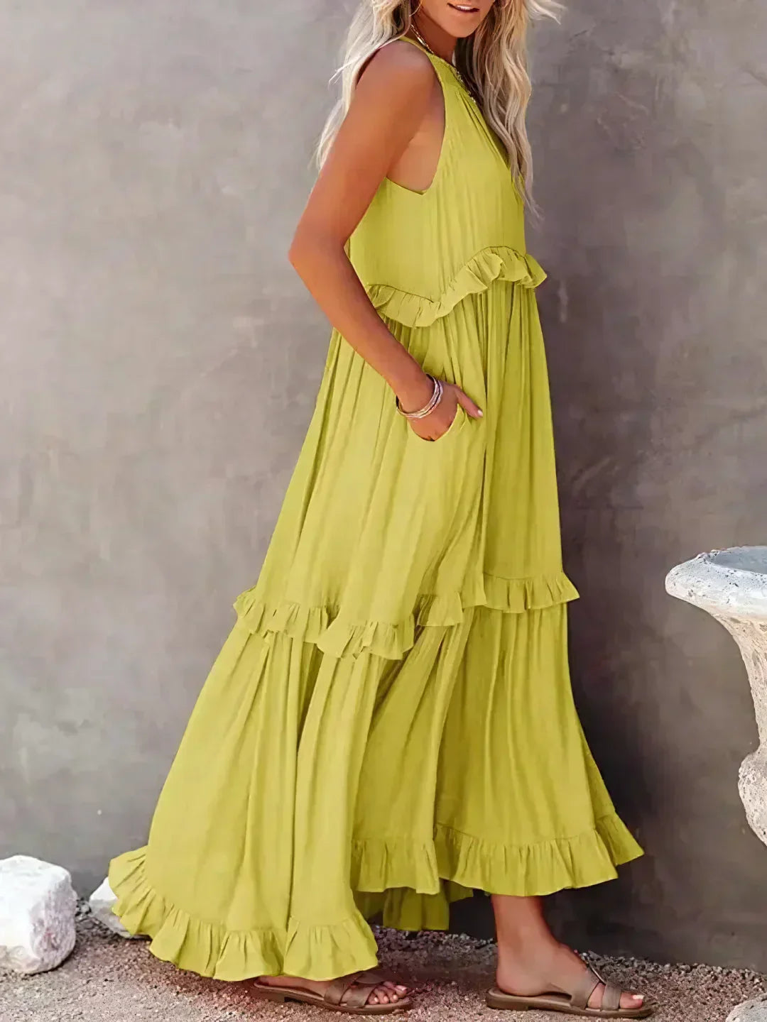 Image of Ariel | Women's Sleeveless Tiered Maxi Dress