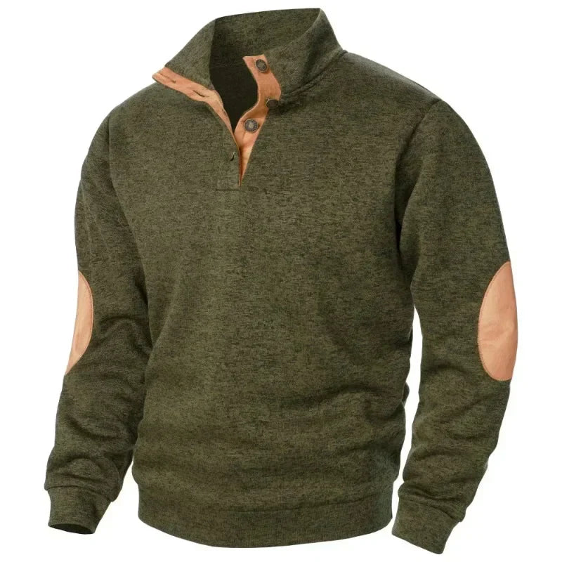 Men's Knit Sweater Stand Collar Elbow Patches Casual