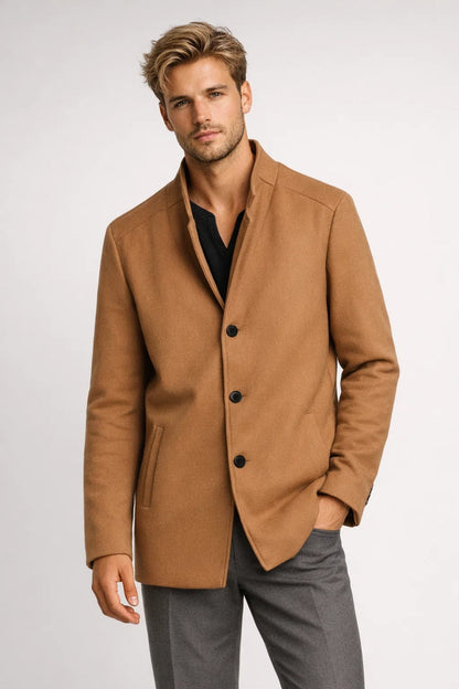Men's Single Breasted Wool Coat - VibreMode