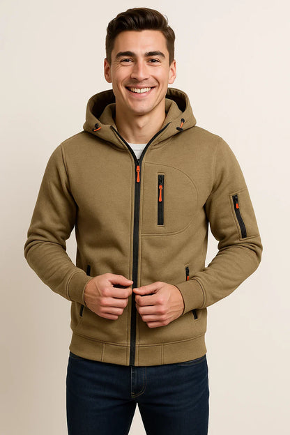 Men's Zip Hoodie Multiple Pockets Contrast Zipper Black