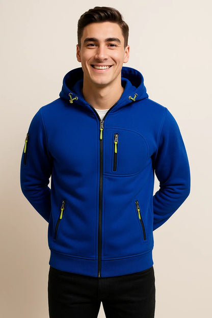 Men's Zip Hoodie Multiple Pockets Contrast Zipper Black