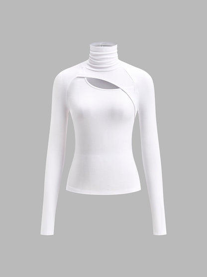 Women's Long Sleeve Cutout Fitted Turtleneck Black