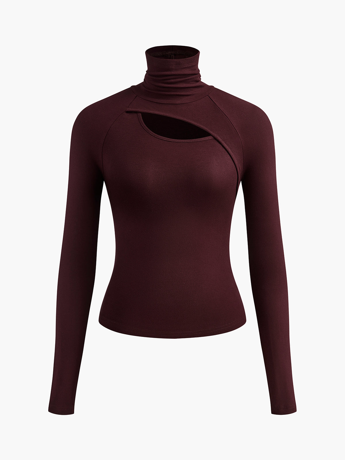 Women's Long Sleeve Cutout Fitted Turtleneck Black