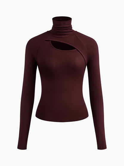 Women's Long Sleeve Cutout Fitted Turtleneck Black