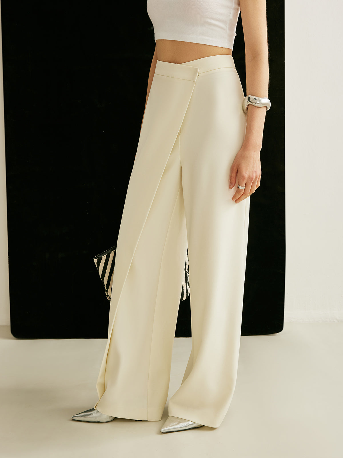 Women's High Waist Wide Leg Trousers Asymmetric Wrap Pants