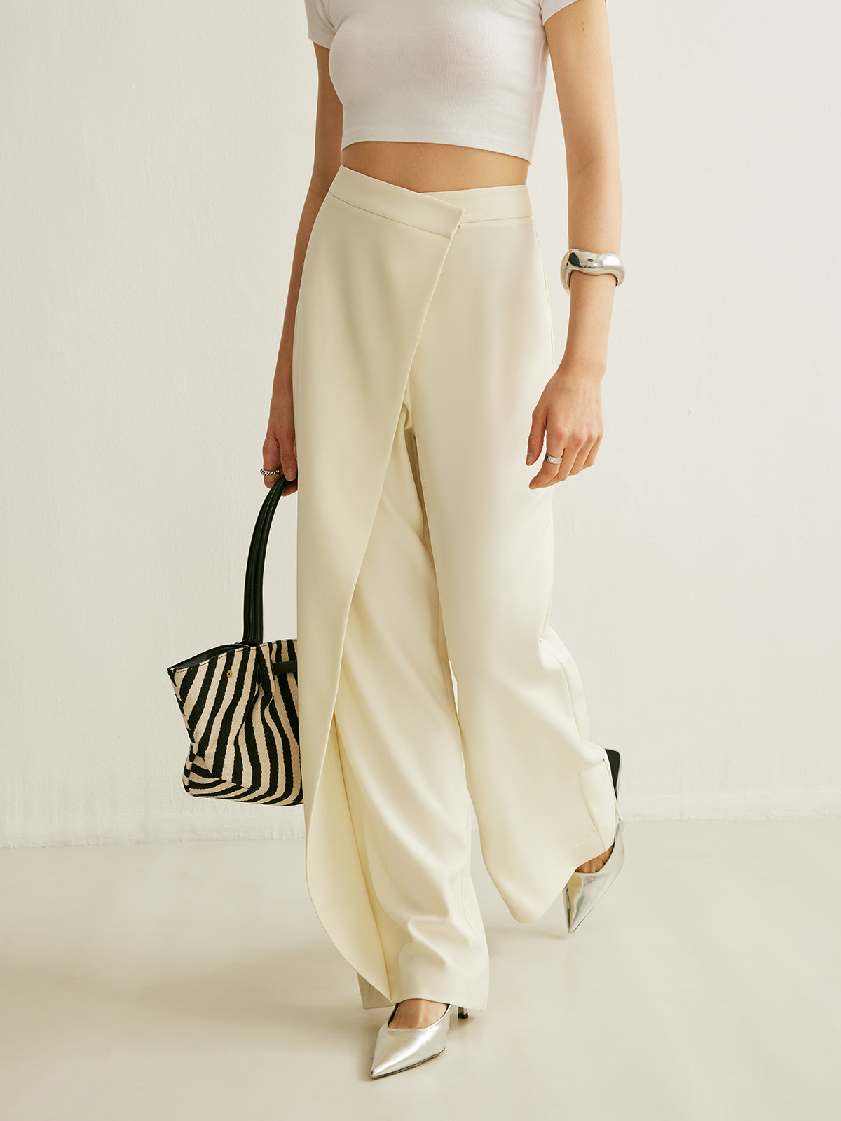 Women's High Waist Wide Leg Trousers Asymmetric Wrap Pants