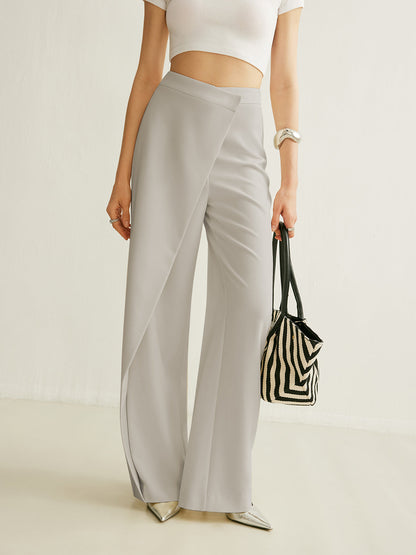 Women's High Waist Wide Leg Trousers Asymmetric Wrap Pants