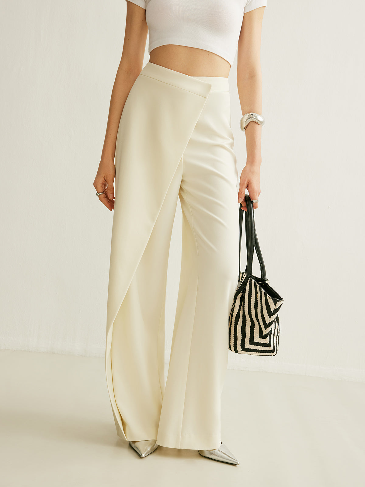 Women's High Waist Wide Leg Trousers Asymmetric Wrap Pants - VibreMode