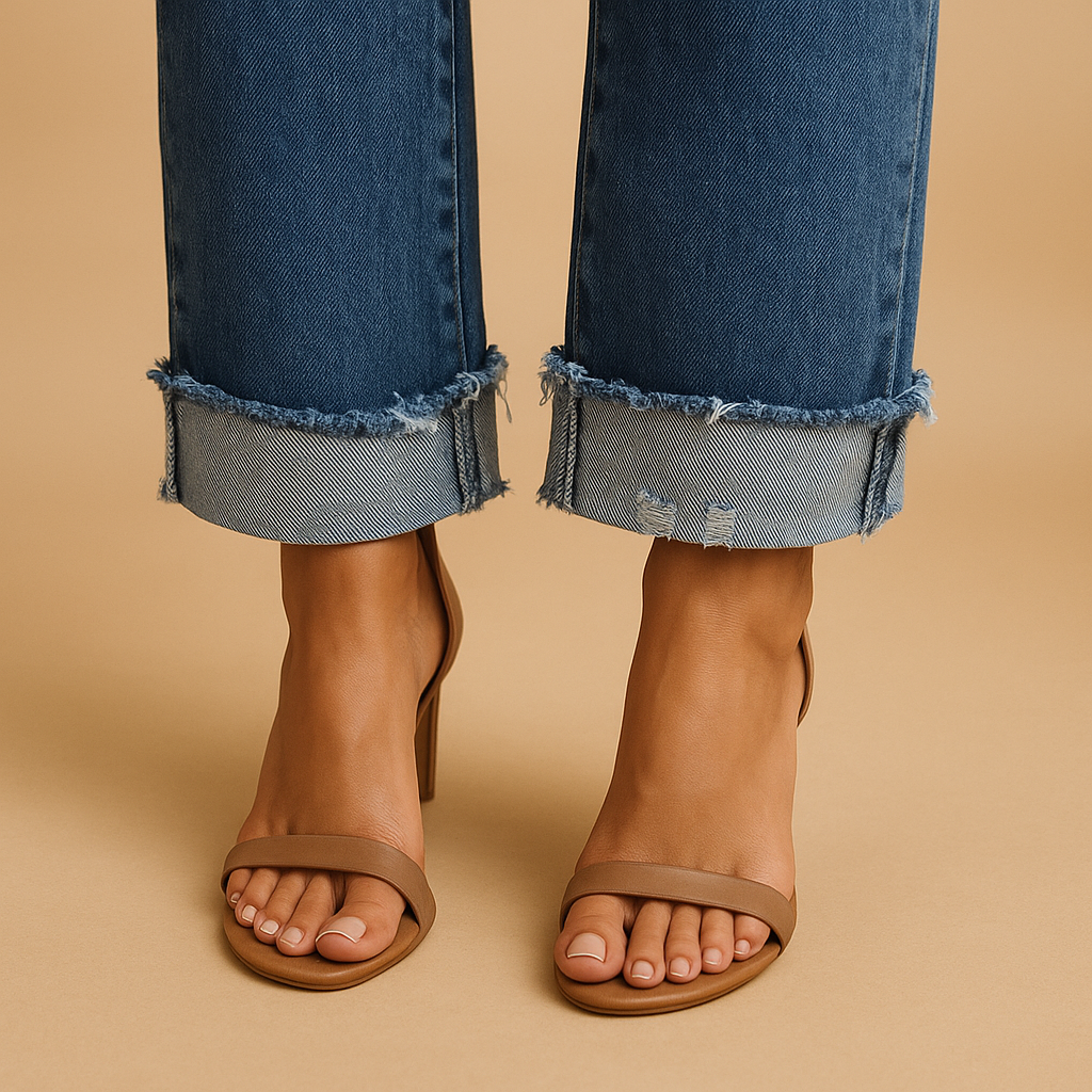 Asymmetrical waist casual jeans for women with relaxed fit and modern urban style, perfect for everyday outfits and trendy streetwear looks.