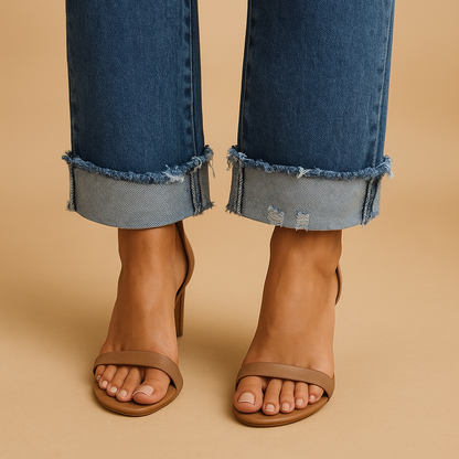 Asymmetrical waist casual jeans for women with relaxed fit and modern urban style, perfect for everyday outfits and trendy streetwear looks.