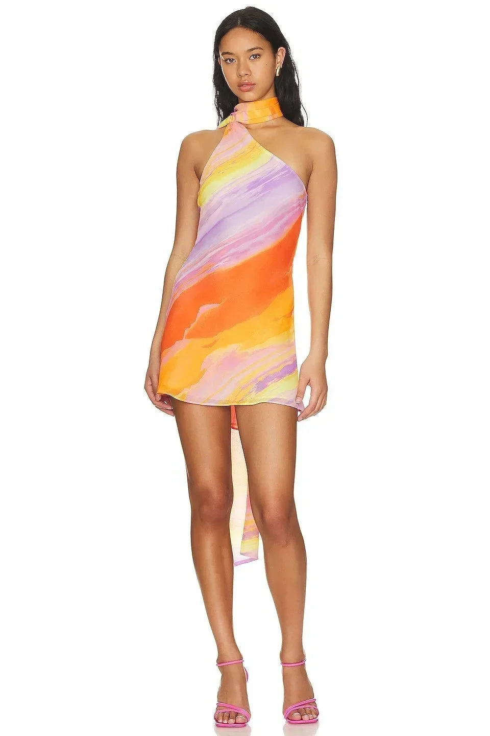 Aubrey Women's Halter Mini Dress Sunset Tones