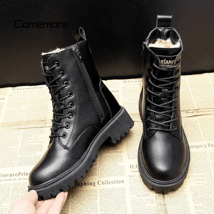 Women's Leather Warm Boots Black