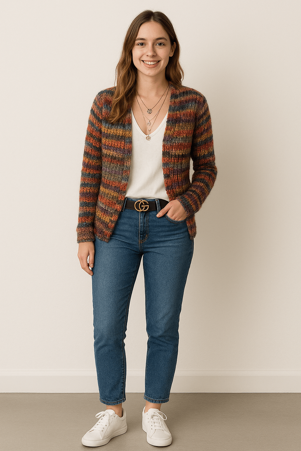 Women's Striped Open Front Cardigan - VibreMode