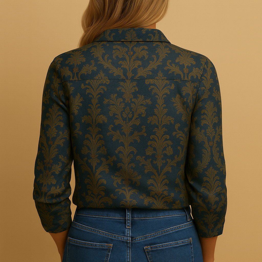Women’s autumn blouse in warm seasonal colors with a tailored fit, soft breathable fabric, ideal for work, everyday wear, and semi-formal occasions.