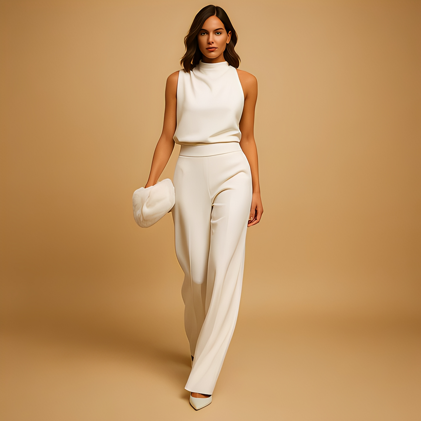 Women's High Neck Sleeveless Two Piece Pants Set
