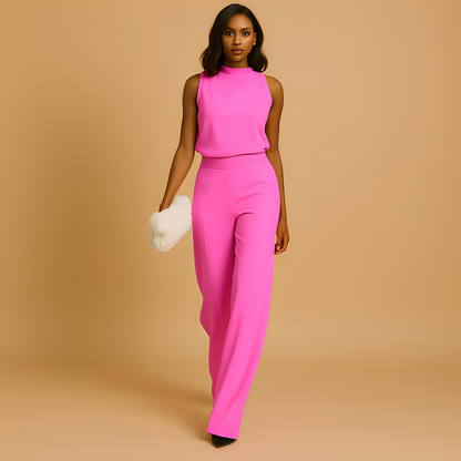 Women's High Neck Sleeveless Two Piece Pants Set