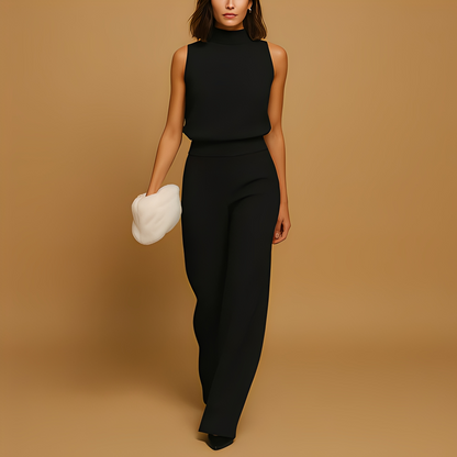 Women's High Neck Sleeveless Two Piece Pants Set